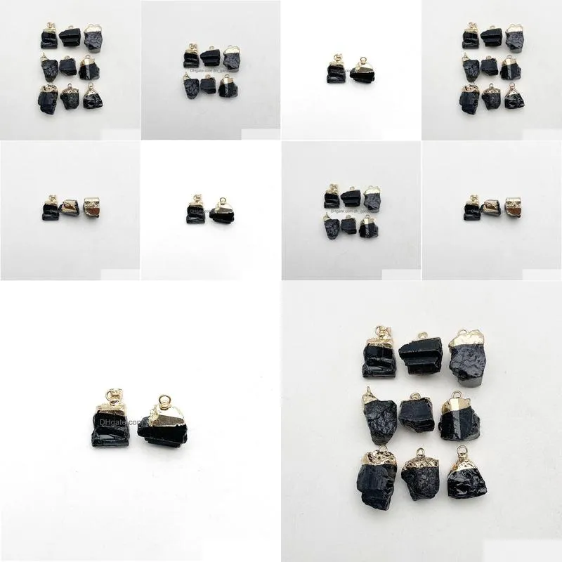 natural black tourmaline gravel crystal gem healing reiki stone pendant necklace for jewelry making charm accessories 10pc