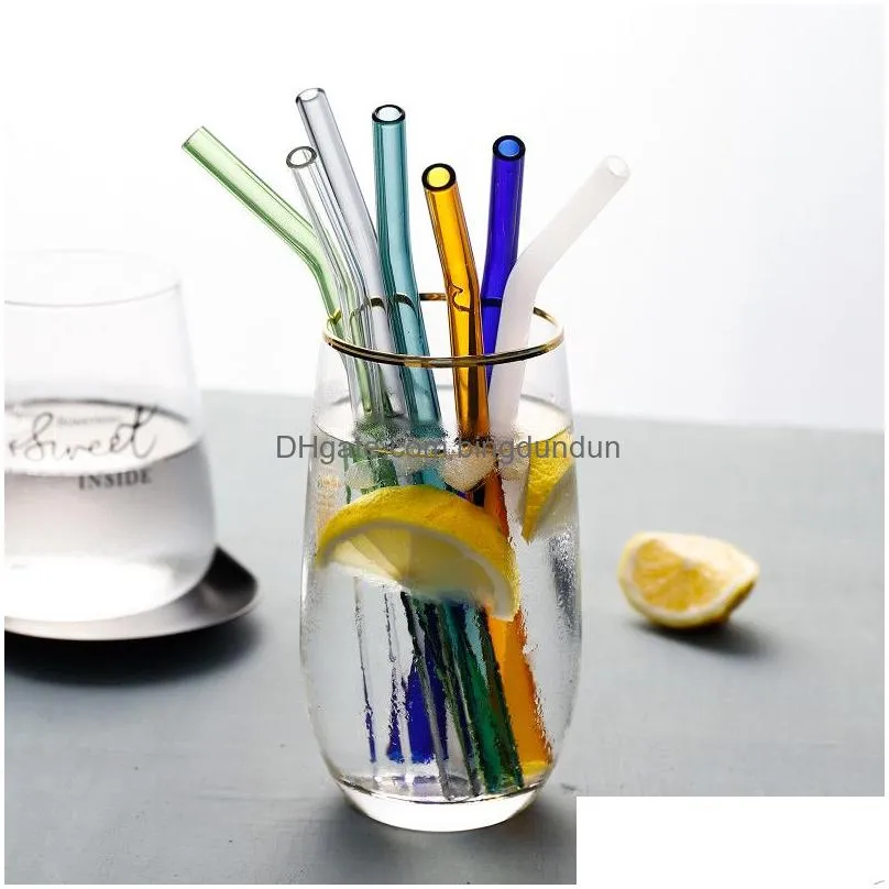heat resistant drinking glass straws colored milk juice straws with cleaning brush wedding party cocktail straws