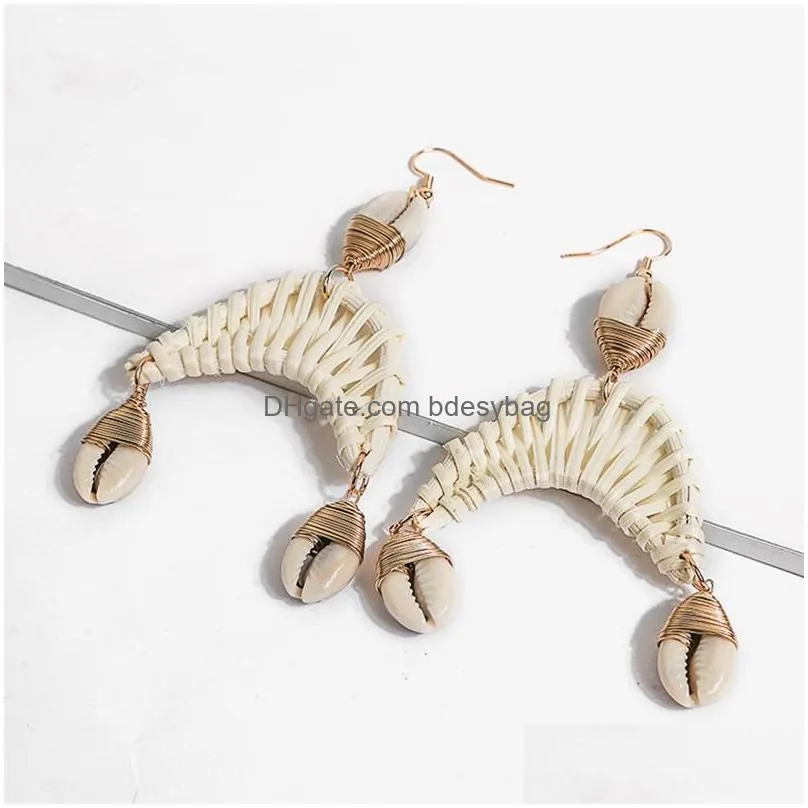 rattan earrings statement earrings handmade straw wicker woven shell pendant female boho 12pcs