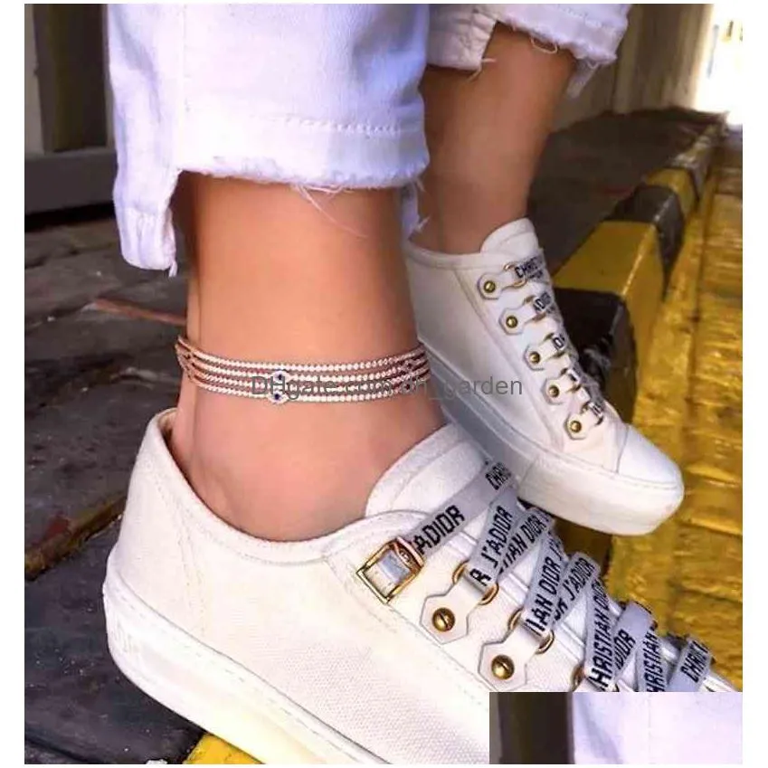 high quality summer beach styles paved clear blue cz evil eye charm foot anklet 2mm tennis link chain jewelry for women girl
