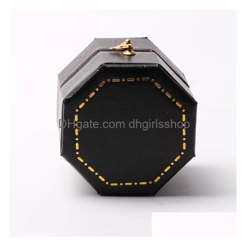 mini black octagonal box pu leather advanced vintage jewelry display recommended wedding diamond ring box