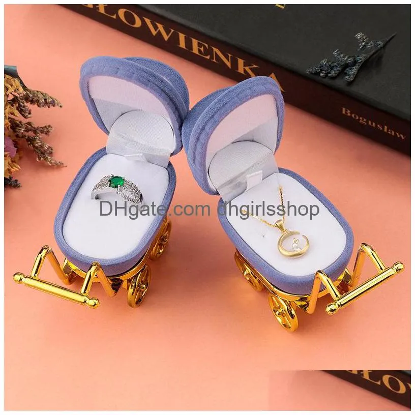 1 piece lovely baby carriage velvet jewelry box wedding ring box gift box holder case for earrings necklaces bracelets display