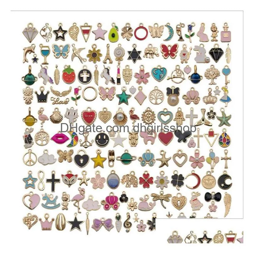 mix 150pcs kc gold plate jewelry charms pendants diy handmade earring findings bulk bracelet necklace accessories for sale wholesale