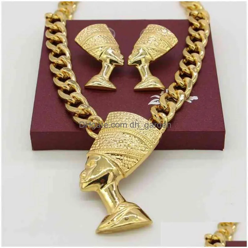 adixyn big size egyptian queen nefertiti pendant gold color thick chain earrings jewelry sets africa egypt items