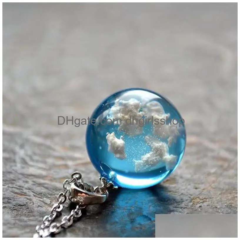 blue sky white cloud chain necklace resin ball moon pendant necklace jewelry