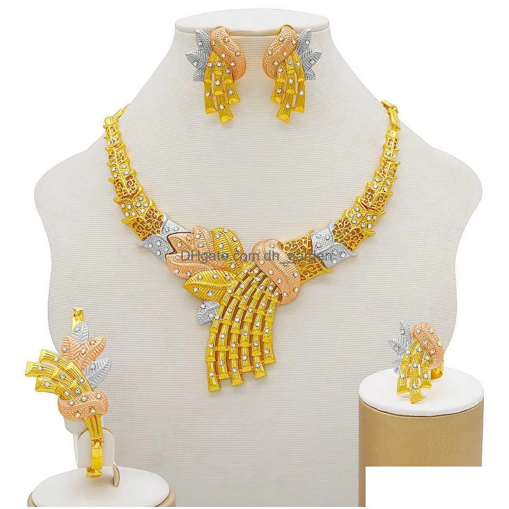 gold sets women earrings dubai african indian bridal accessory flowers jewelry sets necklace