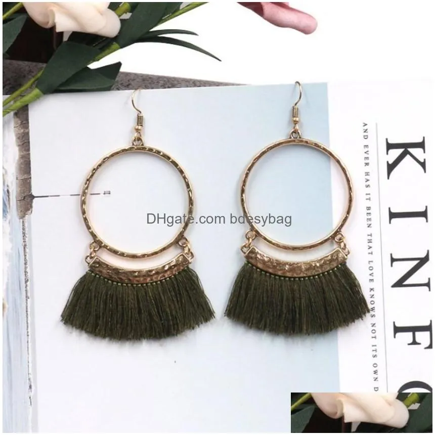 large circle earrings female charm gold alloy long tassel pendant earrings