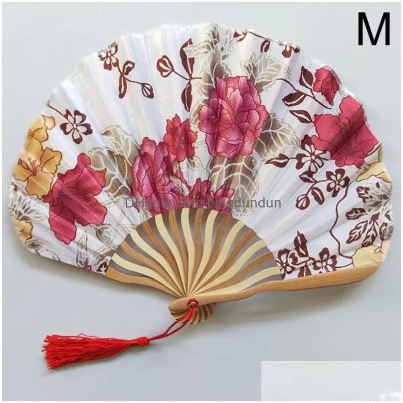 japanese style silk fan chinese bamboo folding fan vintage waveshaped keel dance hand fans craft home decoration ornaments gift