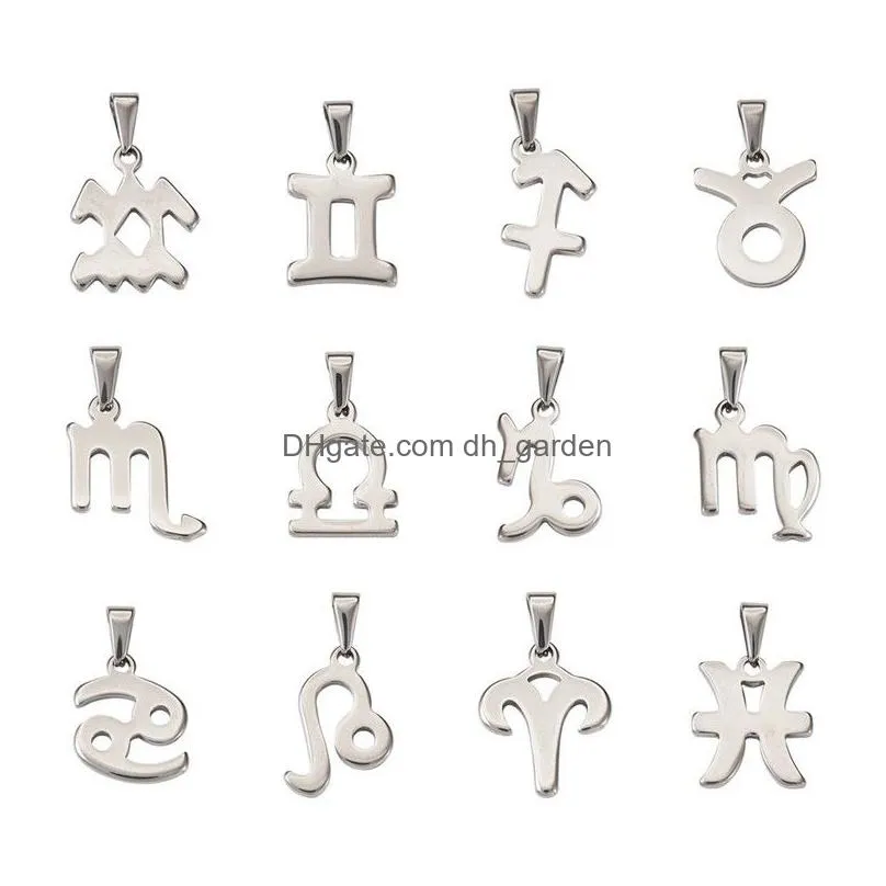 24pcs/box 304 stainless steel pendant charm 12 constellations 12 zodiac signs for jewelry making diy bracelet necklace craft