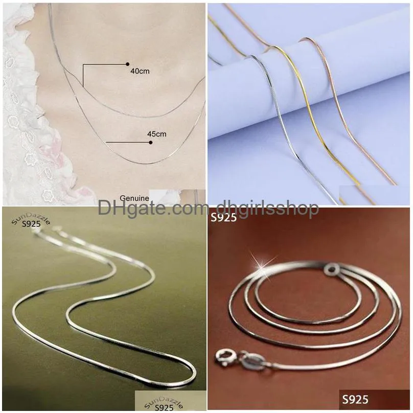 genuine real pure solid 925 sterling silver chain necklace men women snake chain jewelry male female 0.7mm collier necklaces