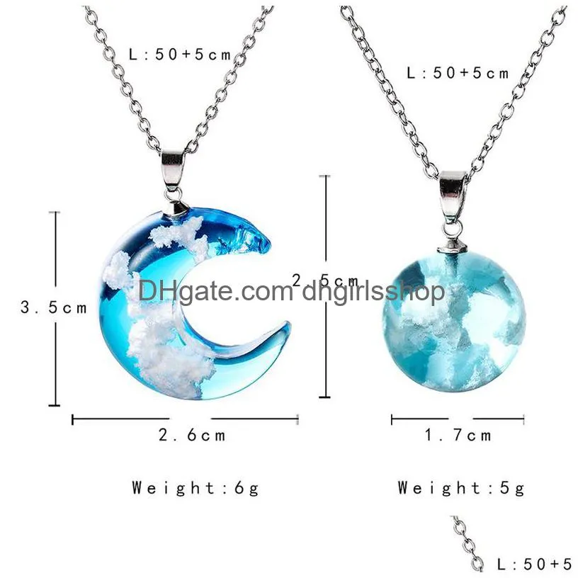 blue sky white cloud chain necklace resin ball moon pendant necklace jewelry