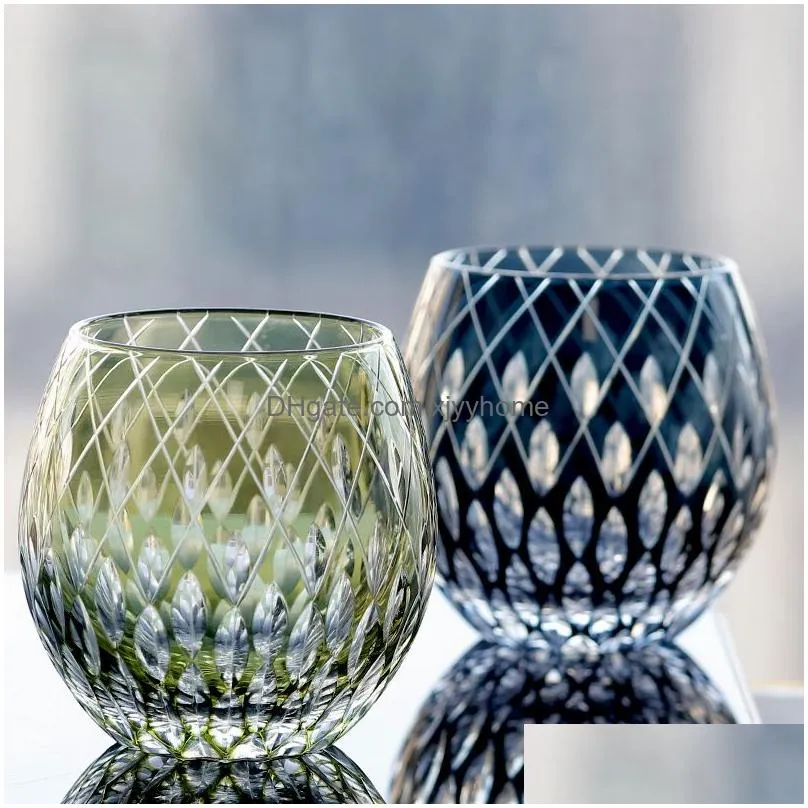 japanese style edo kiriko crystal wine glass hand engraving kaleidoscope raindrop whiskey tumbler collection level cups