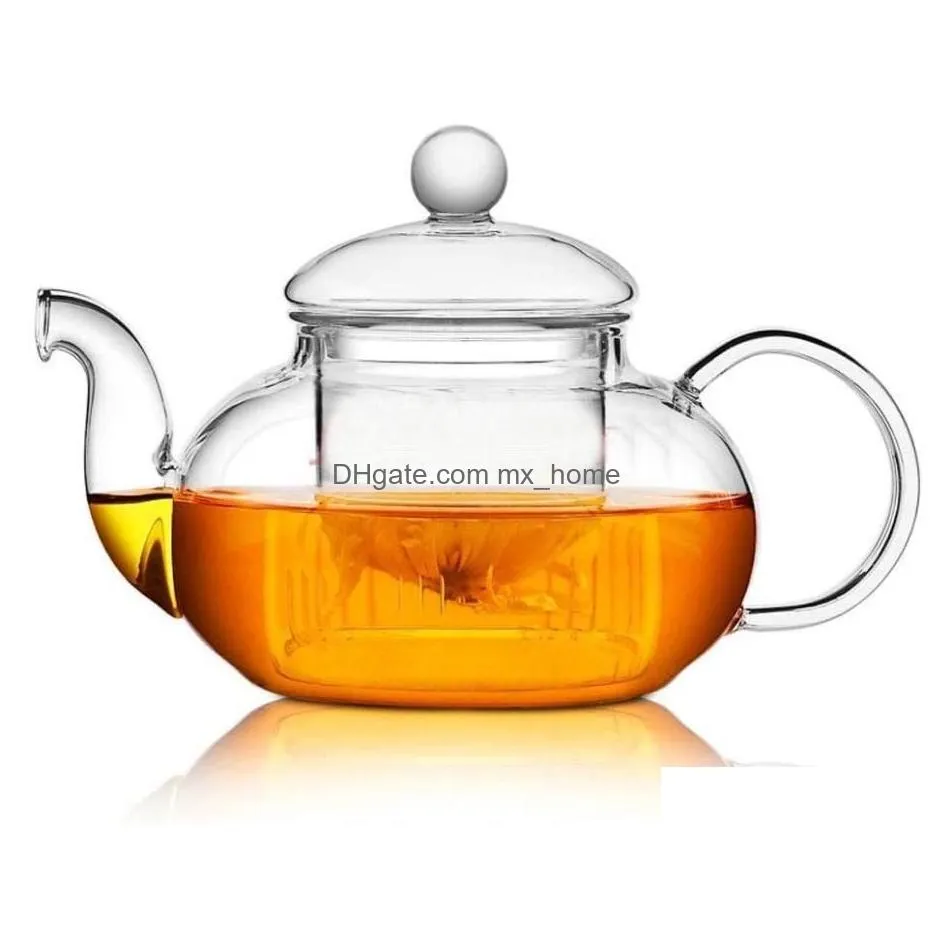 high quality heat resistant glass flower tea pot practical bottle flower teacup glass teapot with infuser tea leaf herbal coffee