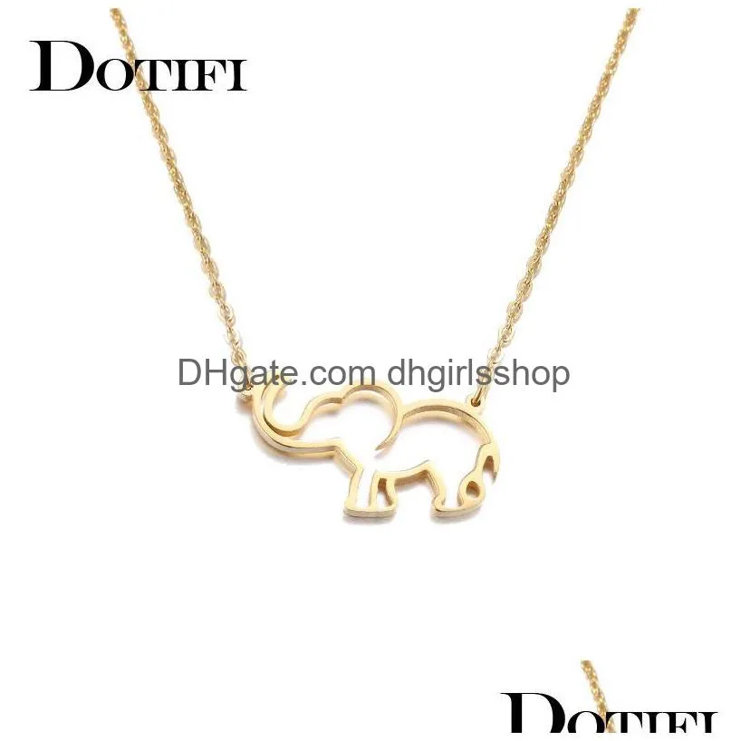 dotifi stainless steel necklace for women lovers origami elephant pendant necklaces for women gothic jewelry collares