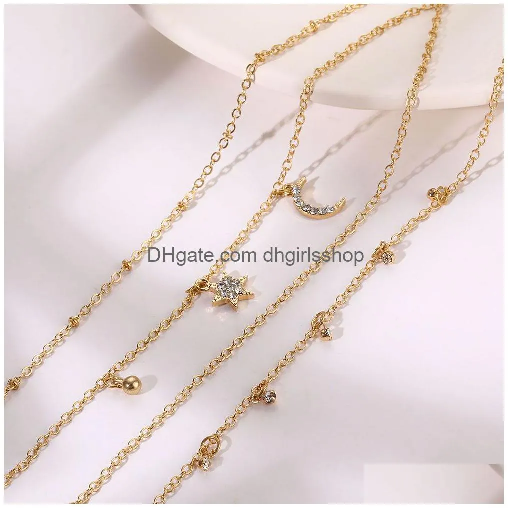 vintage multilayer crystal anklet 2020 bohemia star moon pendant ankle leg sandal anklet jewelry party gift