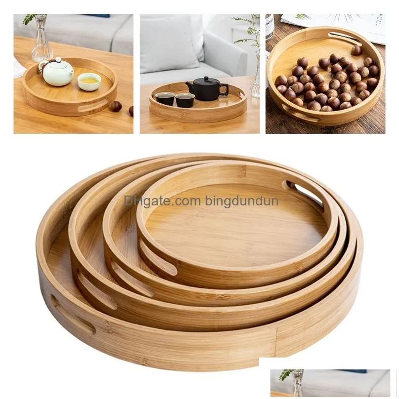 japanese style round tray food serving plate bamboo snack deseert plate teaboard for home