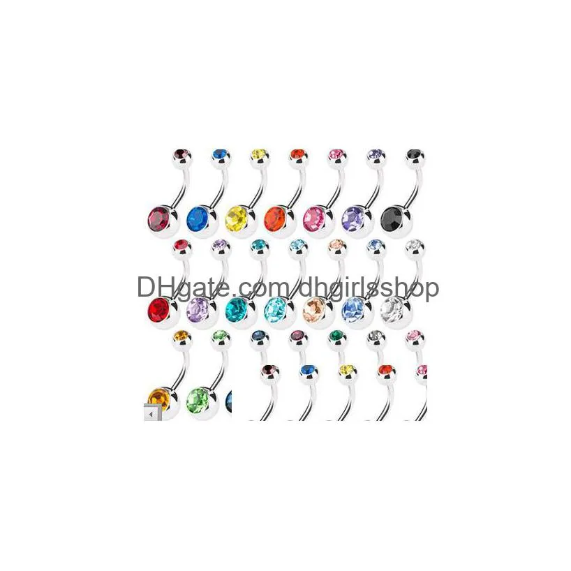 50pcs mix body jewelry piercings 316l medical stainless steel navel ring belly button ring charms accessory 8colors