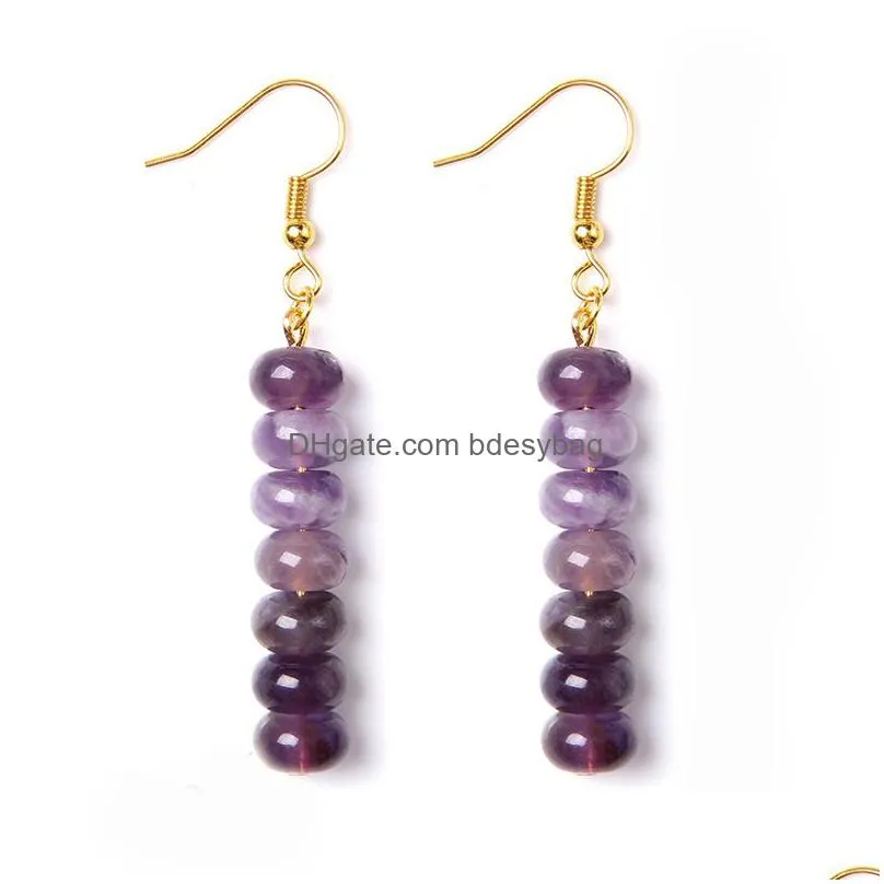 natural stone bead earring 18k gold plated stainless steel jewelry irregular amethyst green aventurine drop hook earrings for women