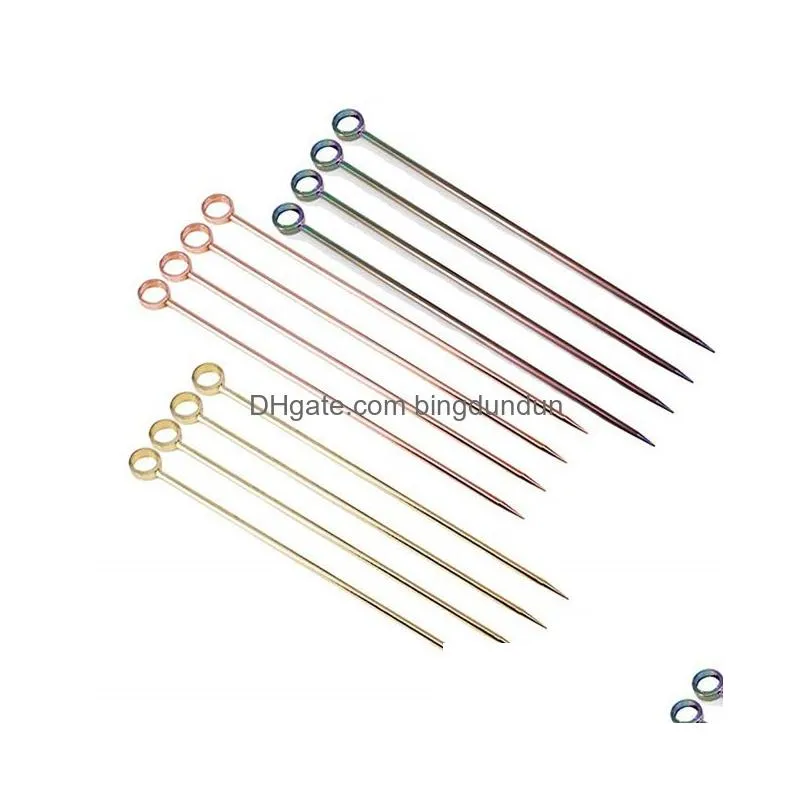 bar products fruit sticks stainless steel cocktail picks fruit stick toothpicks party bar cocktail fruit stick supplies 072151