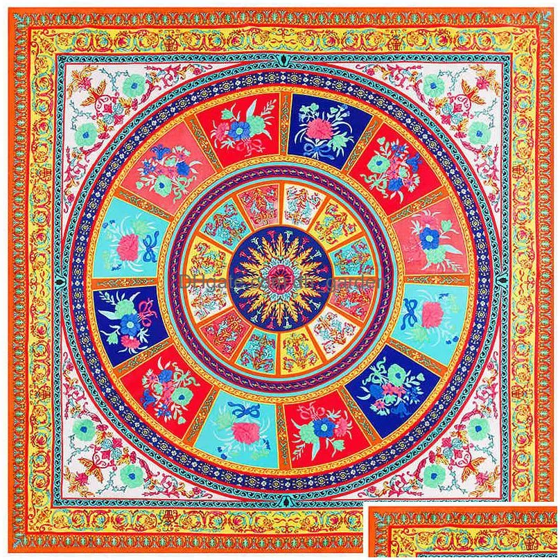 2021est bandana printing winter scarf women shawls circle angel flowers print luxury brand twill silk scarves wrap whole