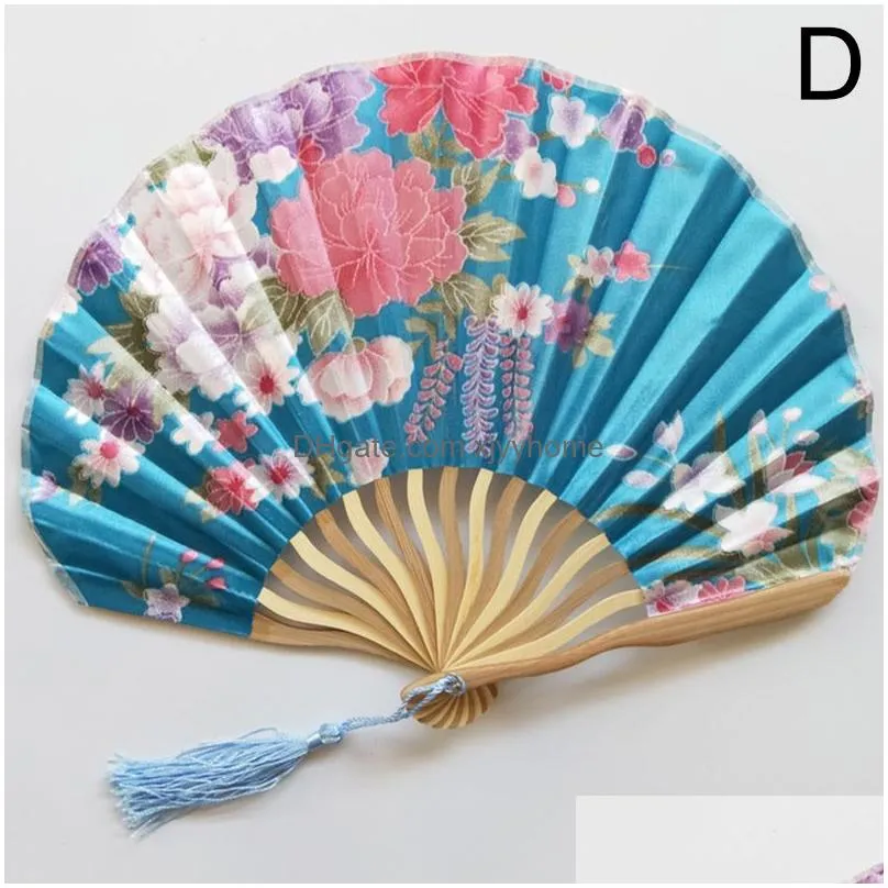 hand fold fan vintage style bamboo wood silk flower japanese chinese artificial pink wedding girl man dance decorate home