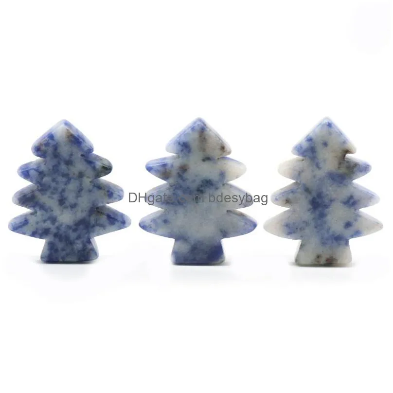 3 pieces sodalite healing crystal stones pendant mini christmas tree desk ornament pocket stone home office christmas decoration