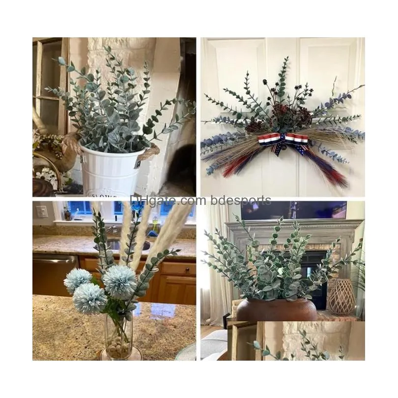 artificial eucalyptus leaves greenery stems with frost for vase home party wedding decoration outdoor garden christmas