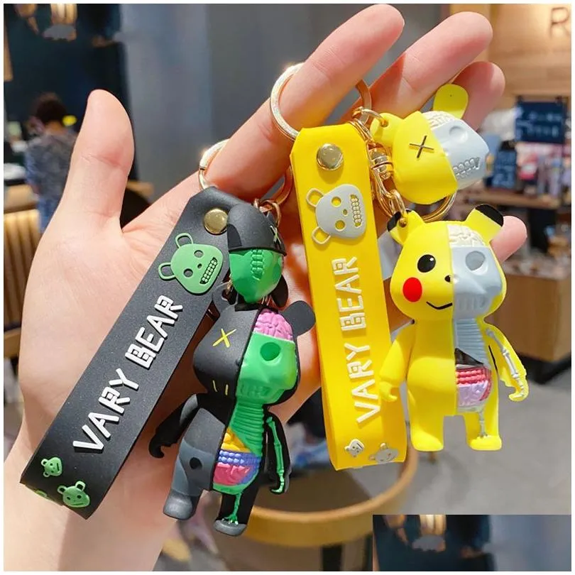 brand key rings cartoon half skull body bear keychain fashion animal keyring car key chains holder bag pendant charm keyfobs for men women gift jewelry