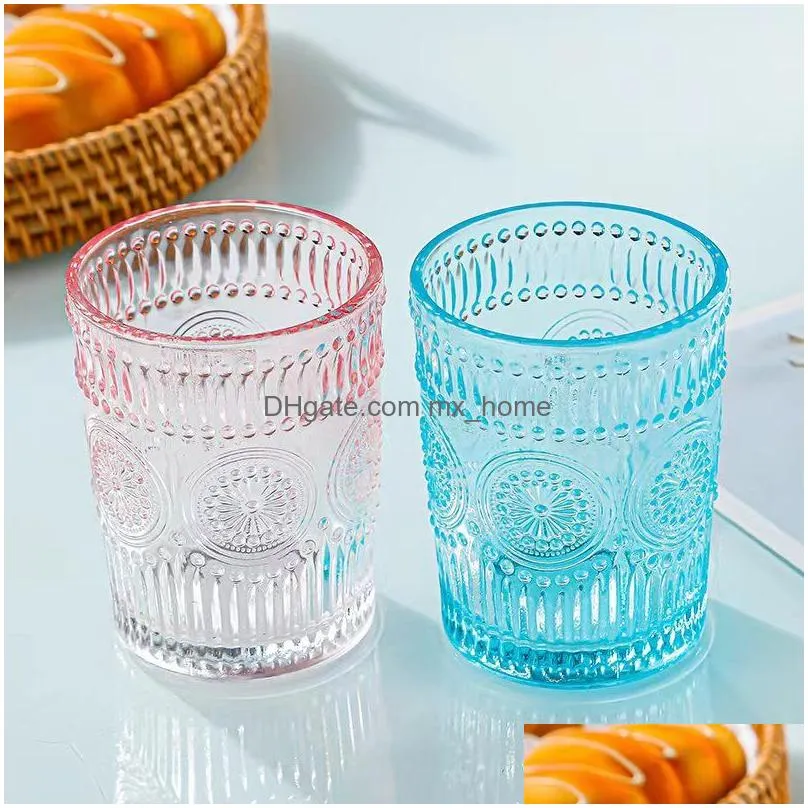 wholesale vintage drinking glasses romantic water glasses embossed romantic glass tumbler for juice beverages beer cocktail