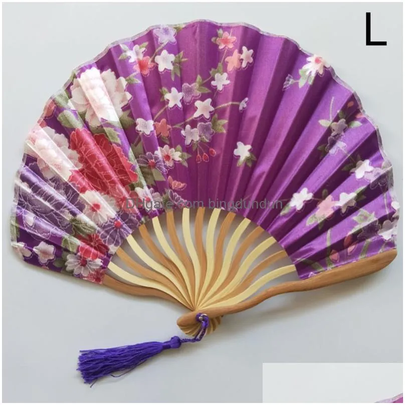 japanese style silk fan chinese bamboo folding fan vintage waveshaped keel dance hand fans craft home decoration ornaments gift