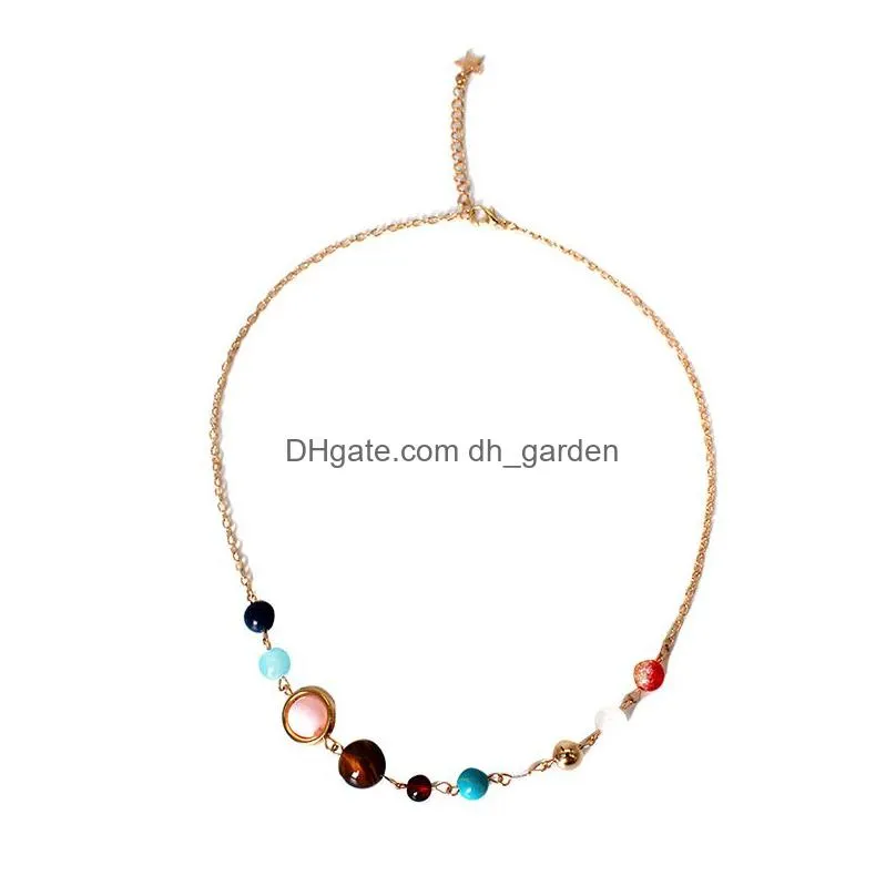 fashion alloy womens necklaces pendants choker universe galaxy the eight planets solar system beads neckalce for women gift