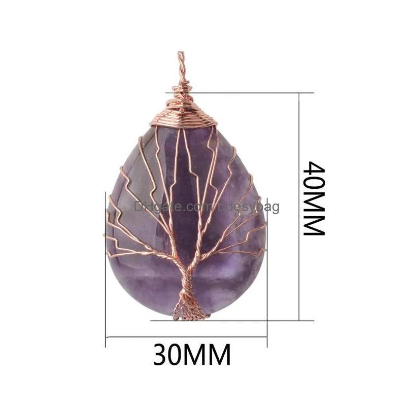 tree of life wire wrap water drop necklace pendant natural gem stone diy jewelry making