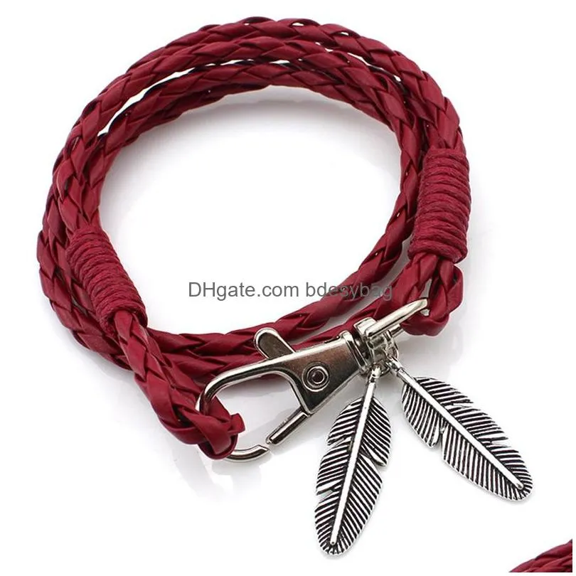 alloy leather bracelet cuff feather surf package adjustable feather leather bracelet uni 12 pieces wholesale color mixing