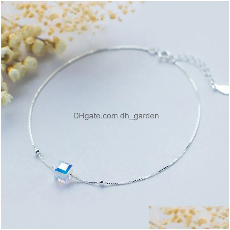 colusiwei genuine 925 sterling crystal cube silver anklet for women charm bracelet of leg ankle foot accessories fashion