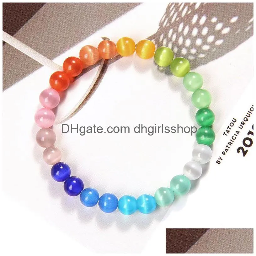 bracelet multicolor cat eye bracelets rainbow reiki natural stone bracelets for women men fashion jewelry gift
