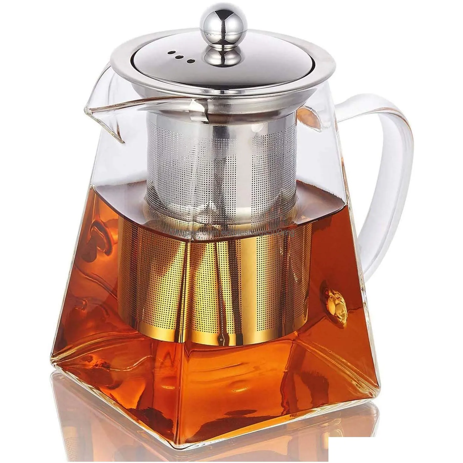 2023 teapot glass with infuser heated resistant container flower tea herbal pot mug clear kettle square filter glass tea pot teaware
