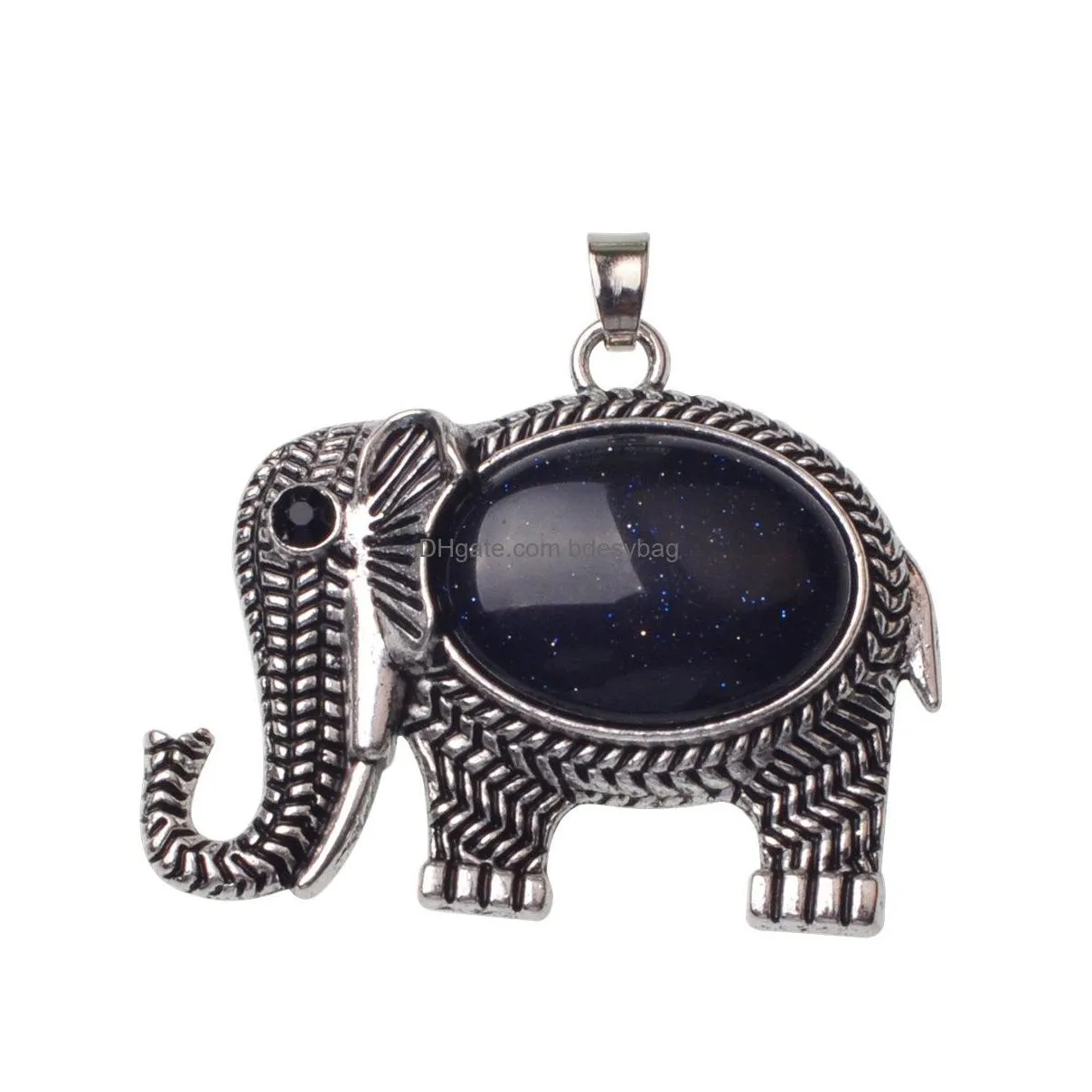 elephant gemstone pendant silver plated cute elephant gemstone necklace men and women simple necklace 12pcs
