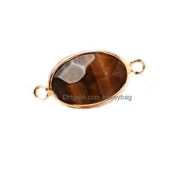 cut double hanging stone pendant 13x18mm accessories gold wrapped oval quartz gemstone for women and men jewelry making