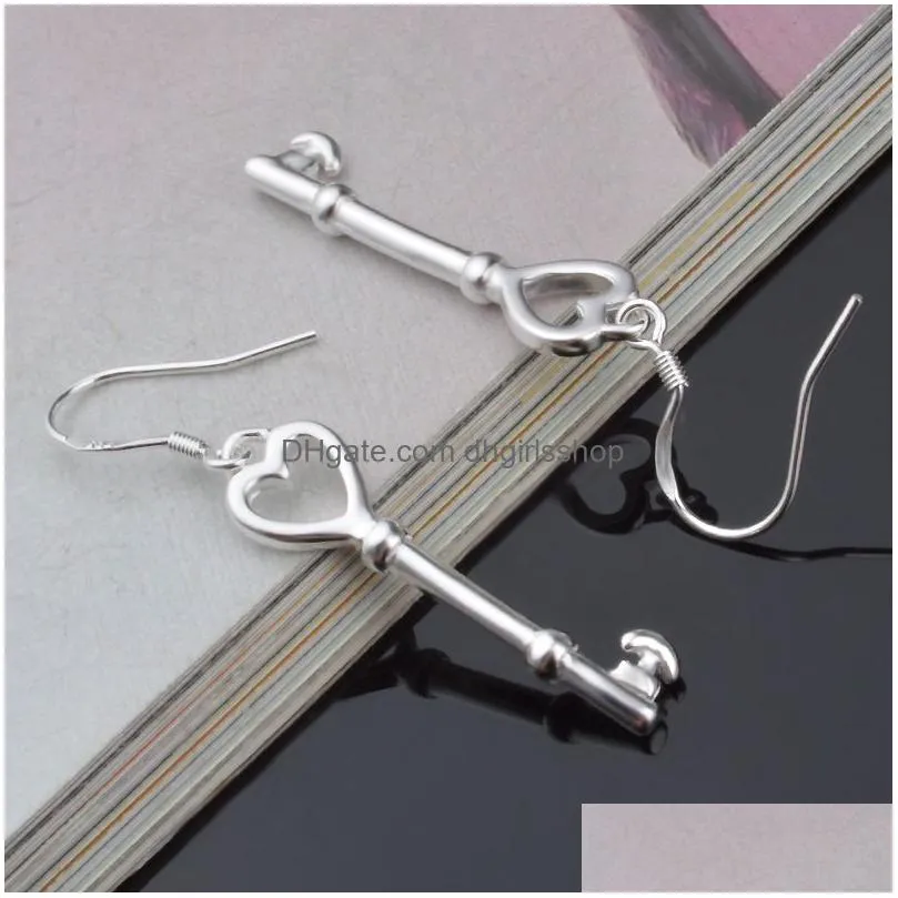 fashion pretty explosion models in europe and america fashion shine key with heart 925 silver earrings silver earrings 1127
