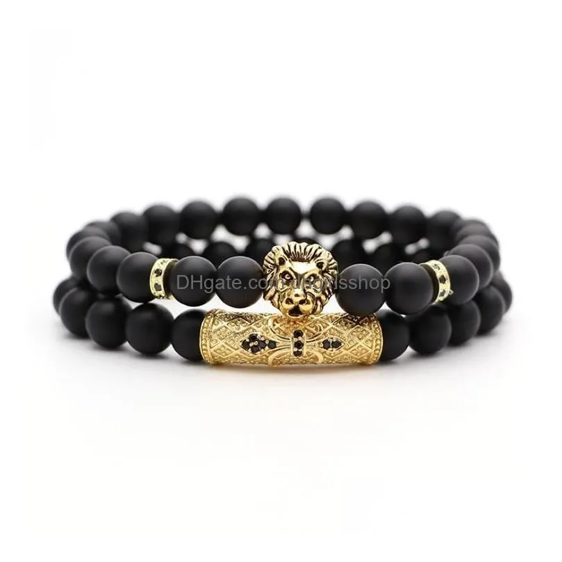 beaded strands fashion natural stone bead bracelet little  crown and ball creative men 39s hip hop jewelrybeaded lars22