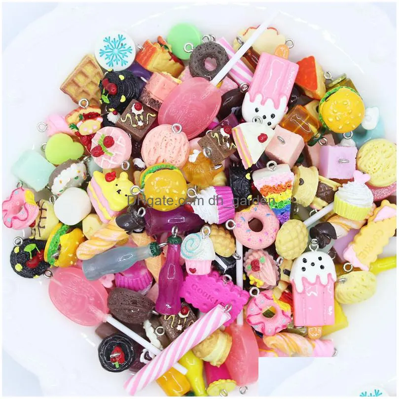 100pcs lucky bag unique cute simulated mini biscuits animal food resin charms pendants for diy fashion jewelry making c262