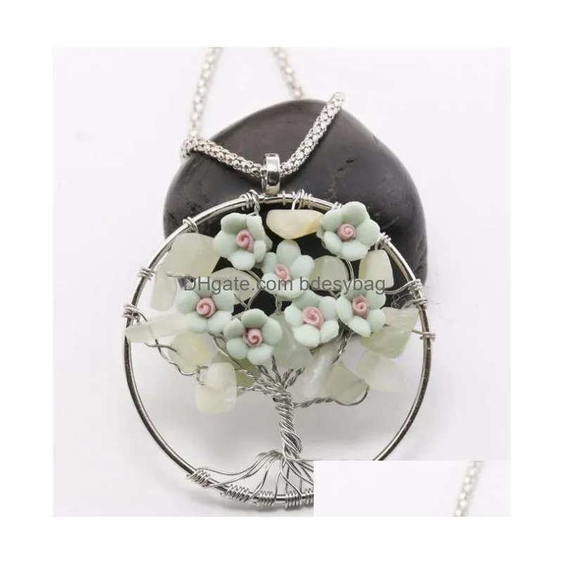 peach blossom life tree flower winding pendant necklace sterling silver pendants for women girls jewelry gifts