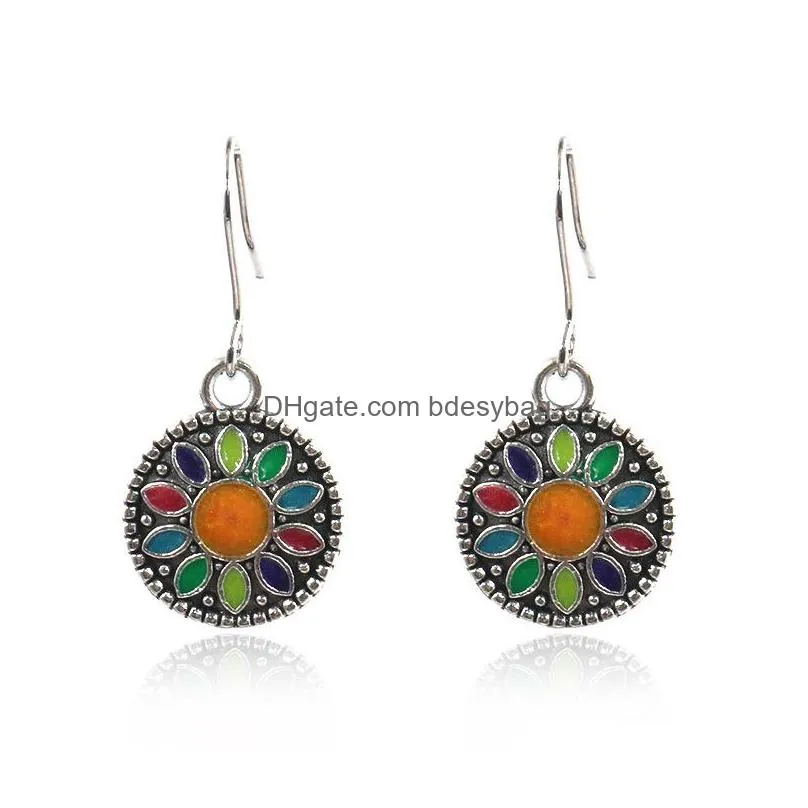 multicolor sun flower drop earrings womens vintage stone circle ms earrings ornaments charm party party gifts