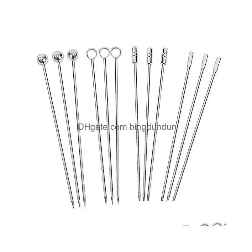 bar products fruit sticks stainless steel cocktail picks fruit stick toothpicks party bar cocktail fruit stick supplies 072151