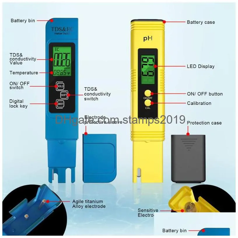 digital tds ec ph meter set 0.0014.00 water quality purity monitor test pen led display temperature tester for aquarium pool meters