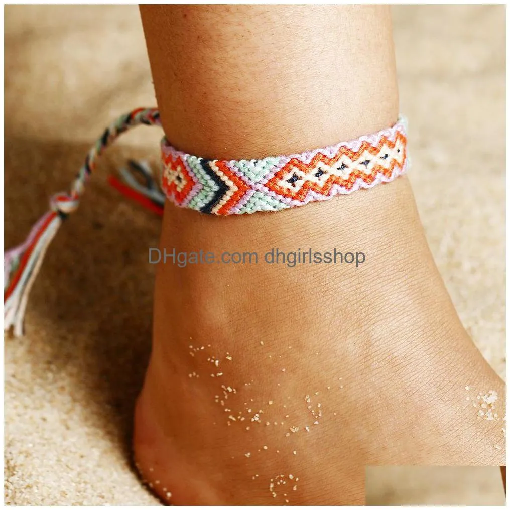 summer bohemia anklets colorful beach charm rope string anklets for women ankle bracelet woman sandals on the leg chain