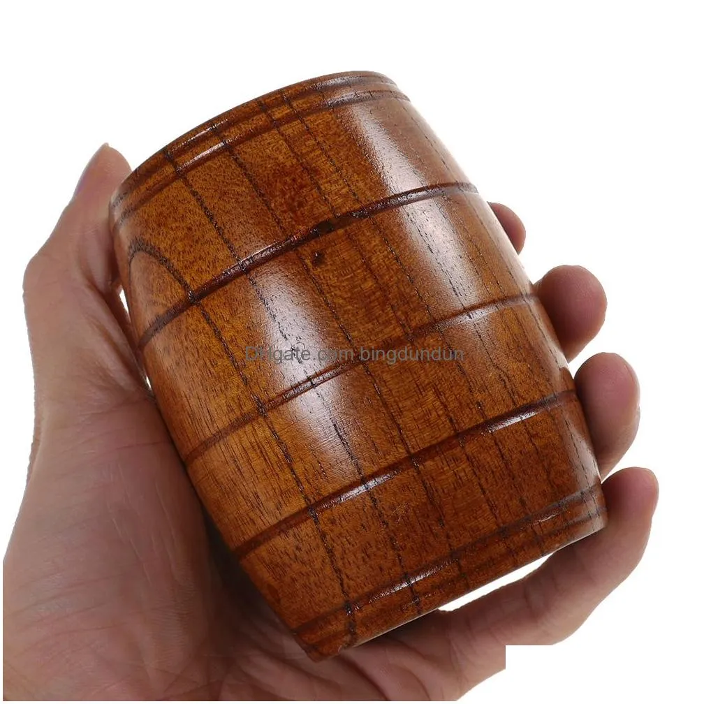 creative wine barrel wooden mugs shape natural wooden beer tea milk cup carved home kitchen bar pub drinkware gift beer cup 032151