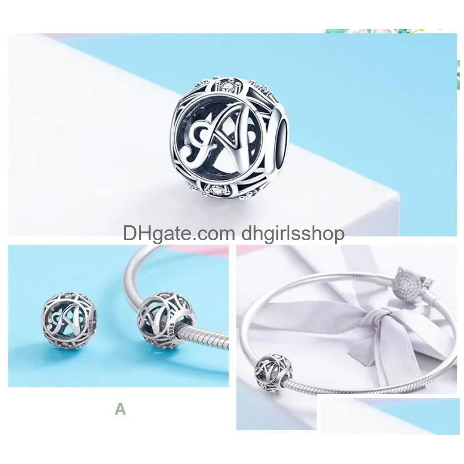 quality letter alphabet charms fit european style bracelets solid 925 sterling silver diy beads for jewelry making