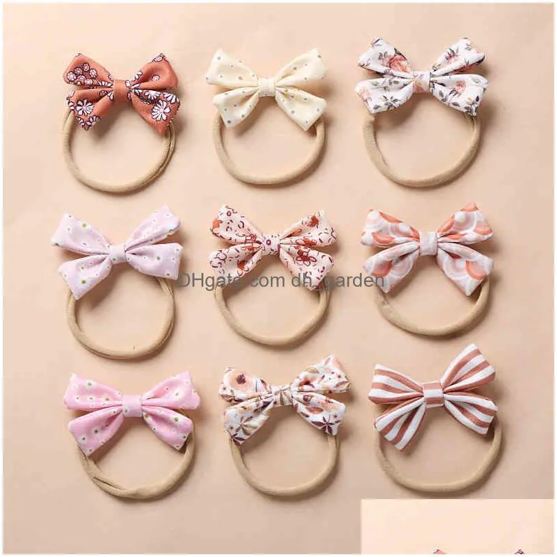 36pc/lot baby girls floral prints headband nylon headbands cotton bows pins for born props hair accessories