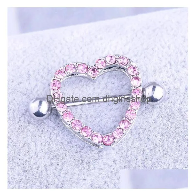 heart shaped nipple shield rings covers medical stainless steel barbells crystal rhinestone piercing body jewelry mix